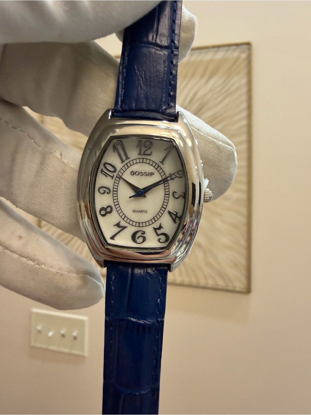 Vintage Gossip Crazy Numbers Asymmetric Tonneau Quartz Ladies Watch Blue Band